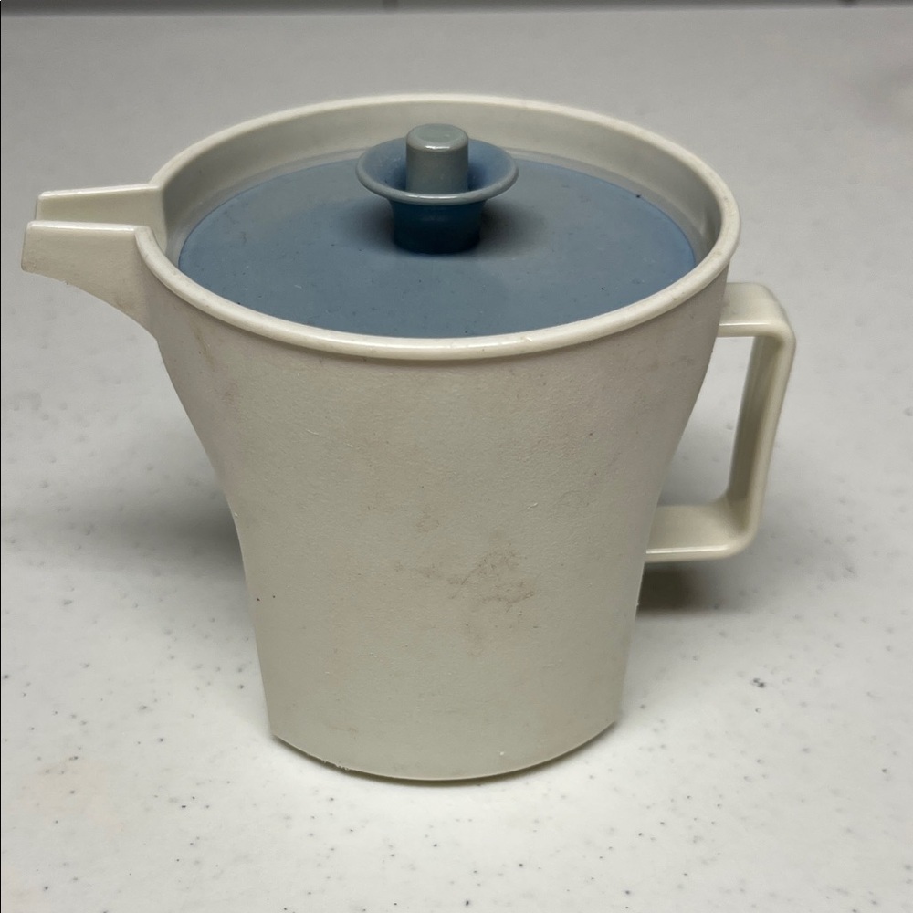 Vintage Tupperware Cream Pitcher with Blue Lid